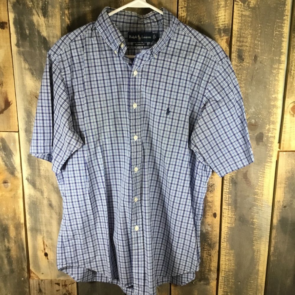 Ralph Lauren short sleeve button down casual plaid shirt men’s size large